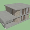 Modern Single Family House With Wavy Exterior Large Glass Windows Open Porch And Green Lawn
