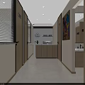Modern Office Interior With Wooden Desk Laptop Plant Sofa And Wall Art
