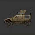 Military Tactical Utility Vehicle In Desert Tan With Armored Body Roof Equipment Antennas Large Tires