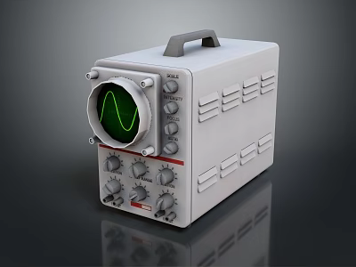 Gray Oscilloscope With Green Waveform Screen Control Knobs And Handle 3d model