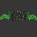 Green Bat Wing Shaped Fantasy Weapon With Golden Decoration And Dark Accents