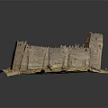 Cartoon Castle Scene Featuring Stone Built Towers Thick Walls And Sandy Base With Vegetation