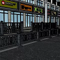 Vibrant Commercial Street With Colorful Storefront Signs Trees And Decorative Railings