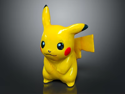 Yellow Pikachu Toy with Black Ear Tips Red Cheeks and Standing Pose 3d model