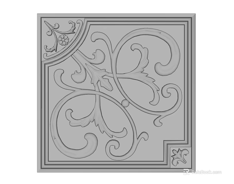 Elegant Wall Decorative Panel With Intricate Scroll Leaf Motifs And Symmetrical Corner Designs 3d model