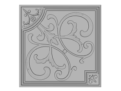 Elegant Wall Decorative Panel With Intricate Scroll Leaf Motifs And Symmetrical Corner Designs 3d model