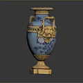 Exquisite Blue Vase Featuring Golden Lion Head Carvings And Ornate Sculptural Patterns