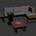 Gray Upholstered Sectional Sofa With Wooden Coffee Table Red Decorative Bowl And Side Stools