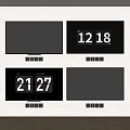 Four Wall Mounted Televisions with Two Showing Time and Others Black Screen 3d model
