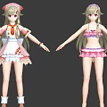 Anime Game Character With Blonde Hair Pink Eyes In Maid And Bikini Outfits
