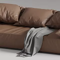 Beige and Brown Double Sofa with Multiple Cushions and Grey Throw 3d model