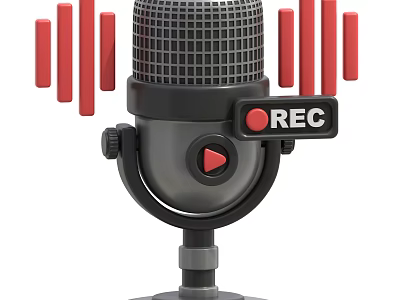 Smart Machine Microphone Featuring REC Recording Red Button and Audio Wave Indicators 3d model