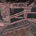 Industrial Mechanical Interior With Metal Pipes Rusted Floor And Cables