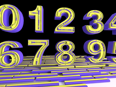 Decorative Ornament Set Featuring 3D Number Figures in Vibrant Yellow and Purple Colors 3d model