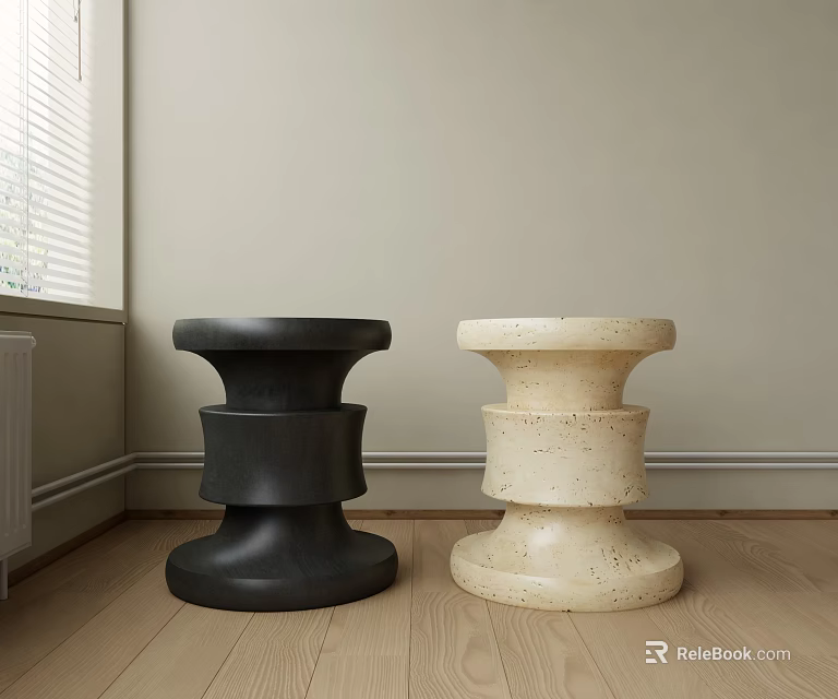 Two Tone Textured Side Tables With Stacked Cylindrical Design On Wooden Floor 3d model 