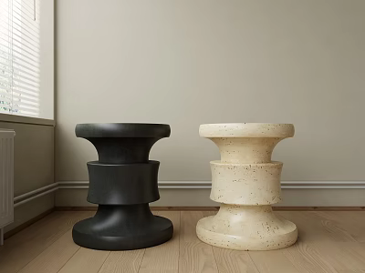 Two Tone Textured Side Tables With Stacked Cylindrical Design On Wooden Floor 3d model