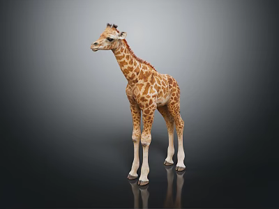 Standing Giraffe Model With Brown Spots On Gray Background And Reflection 3d model