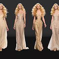 Multiple Women With Golden Hair Wearing Elegant Gowns On Black Background