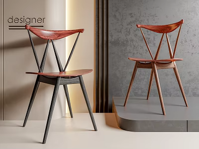 Modern Designer Dining Chairs With Curved Wooden Backrest And Contrasting Legs Design 3d model