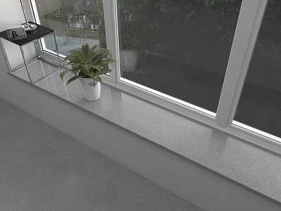 Potted Bonsai Plant On Indoor Gray Window Sill With Lush Green Leaves And Natural Light 3d model