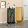 Stylish Two Toned Metal Mesh Umbrella Rack with Stand in Black and Gold for Entryway