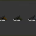 Three Different Colored Pistols Displayed On Black Background With Reflective Surfaces