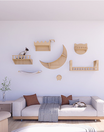 Modern Double Sofa Cat Wall 3d model