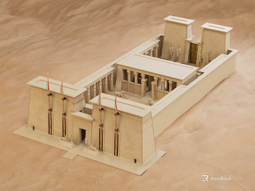 Ancient Egyptian Temple Model With Pylons Columns And Sandy Courtyard 3d model 