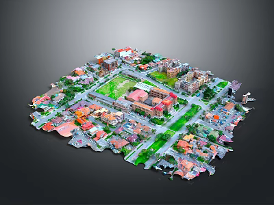 3D City Model Featuring Central Green Square And Surrounding Residential Buildings 3d model