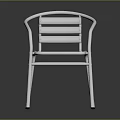 Modern Silver Metal Leisure Chair With Curved Armrests And Slatted Seat Back Design
