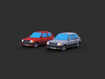Two Red and Gray Small Cars Parked Side by Side on Dark Background 3d model