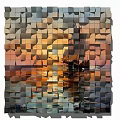 3D Cube Mosaic Wall Decor Featuring Sunset Seascape And Sailing Ship Design 3d model