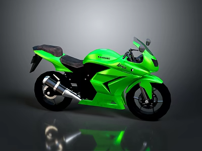 Green Sporty Motorcycle With Modern Design And Shiny Reflection On Dark Background 3d model