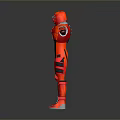 Red And White Superhero Character In Futuristic Costume With Blue Circular Emblem And Extended Arms
