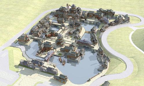 New Chinese Ancient Building Ancient Building Town 3d model