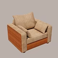 Modern Single Sofa with Light Brown Fabric Cushions and Wooden Frame Design 3d model