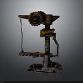 Vintage Rusty Mechanical Equipment With Gear Chain And Metal Base Structure