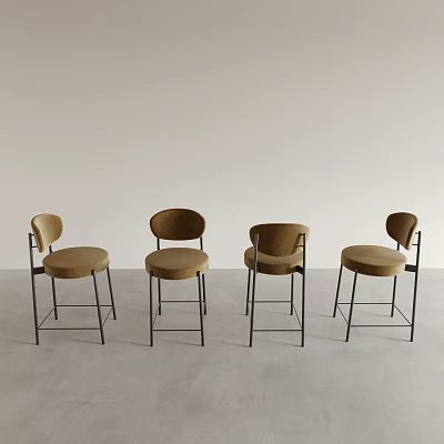 Modern Dining Chairs with Curved Backrest Beige Seat and Black Metal Legs 3d model