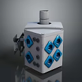 Gray Cubic Industrial Component With Blue Hexagonal Holes Top Cylindrical Part And Side Metal Fitting