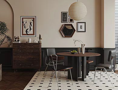 Middle antique dining room Middle antique dining table and chair combination Middle antique chest of drawers 3d model