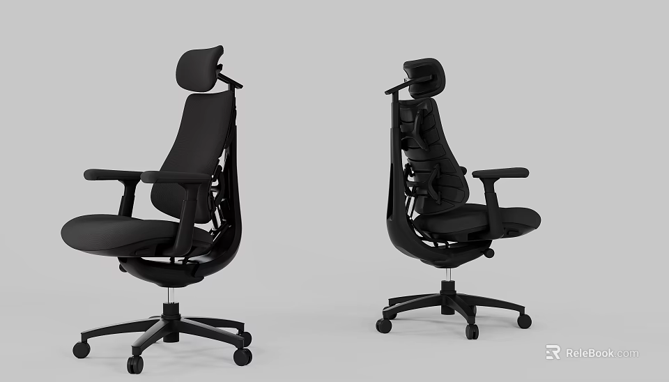 Black Ergonomic Office Chair With Adjustable Headrest Armrests And Wheels 3d model 