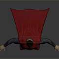 Superman Game Character In Red And Blue Suit With Red Cape Standing Arms Outstretched
