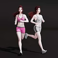 Two Women Running In Athletic Outfits With Dynamic Motion On Dark Background