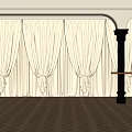 Elegant Cream Curtains in Modern Interior with Herringbone Floors and Arch Columns