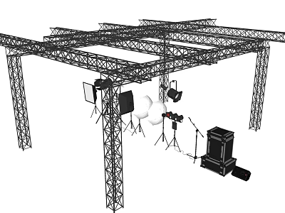 Professional Projection Monitoring Setup In Event Truss System With Lighting And Audio Equipment 3d model