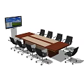 Rectangular Wooden Conference Table With Black Office Chairs And Wall Mounted Flat Screen TV 3d model