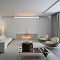 Modern Living Room Interior With White Sofa Beige Armchairs Coffee Table And Yellow Painting