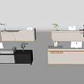 Modern Reception Desk Interior Design With White Countertop Black Elements Plants And Computer Monitors 3d model