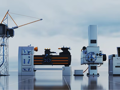 Industrial Manufacturing Machinery Lathe Milling Machine Crane And Control Panel 3d model