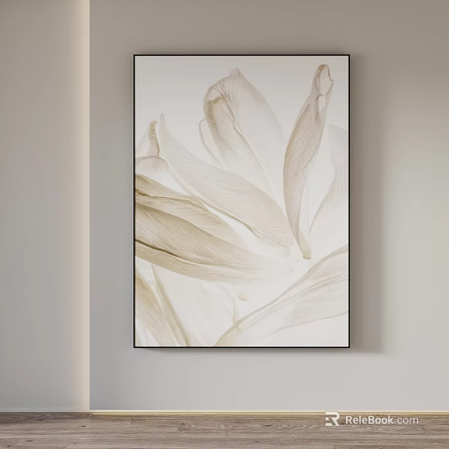 Elegant Feather Design Wall Art With Black Frame On Light Colored Wall 3d model